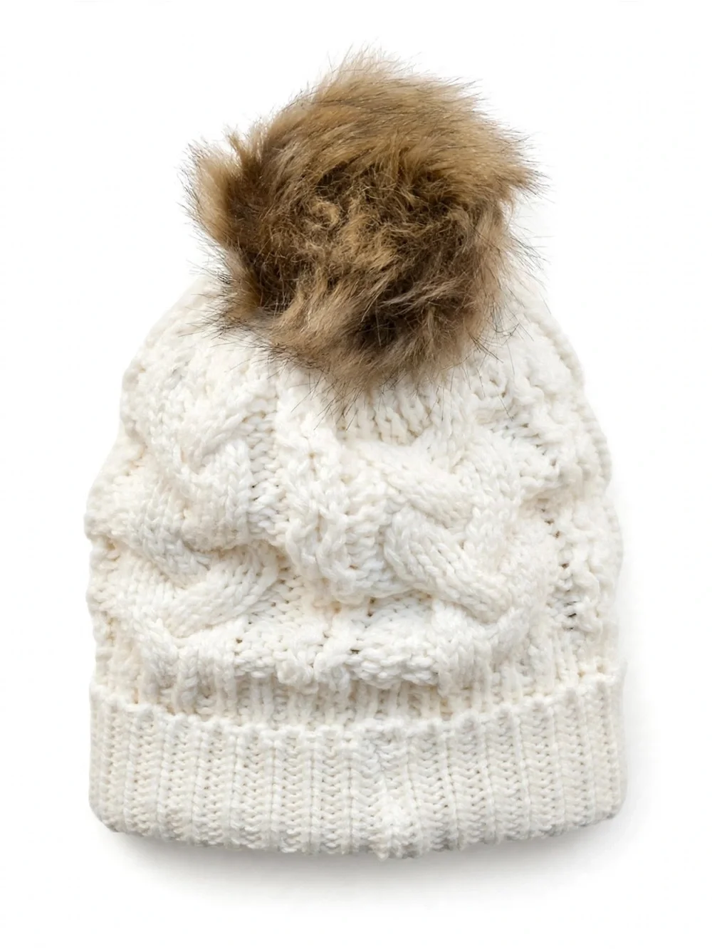 Cream Cable Knit Pom Pom Beanie - Ivory Winter Hat
